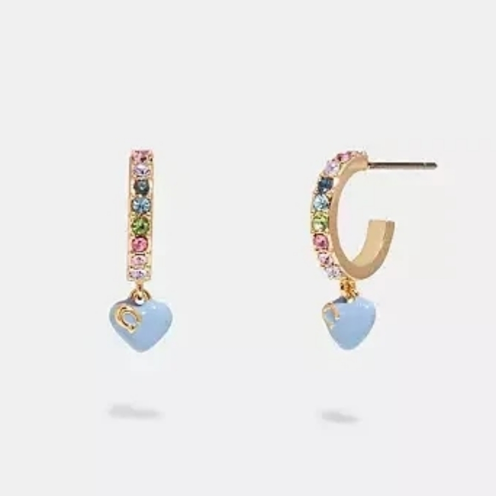 Coach Enamel Signature Heart Huggie Earrings